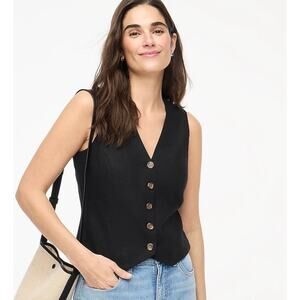 J.Crew NWT Women’s 2025 Black Linen Blend Button Front Vest size 4